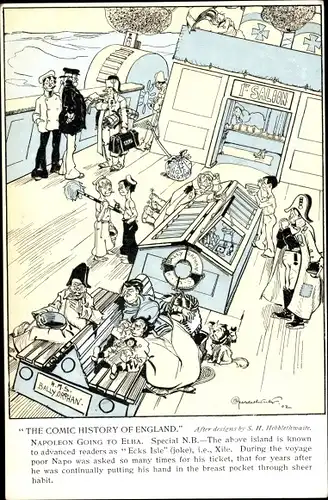 Künstler Ak Hebblethwaite, The Comic History of England, Napoleon auf dem Weg nach Elba
