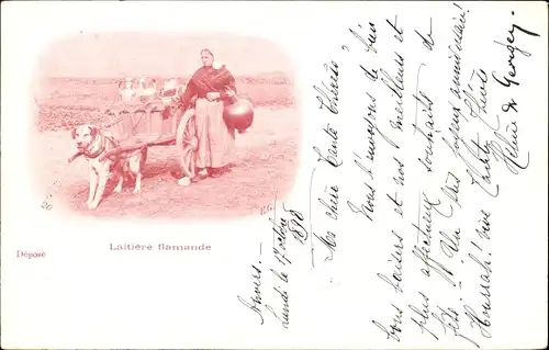 Ak Flämische Milchfrau mit Hundekarren
