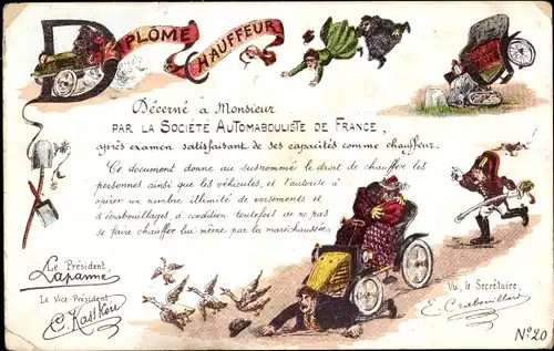 Künstler Ak Diploma Driver, Societe Automobouliste de France