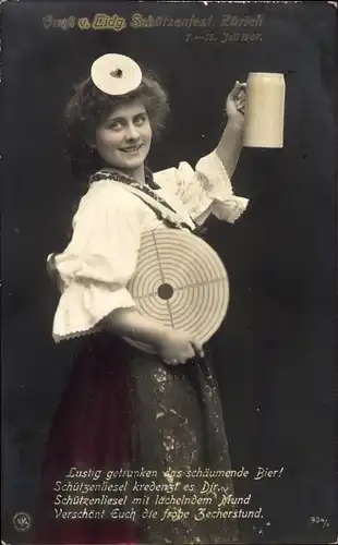Ak Zürich Stadt Schweiz, Gruß vom Schützenfest, Wirtin in Tracht