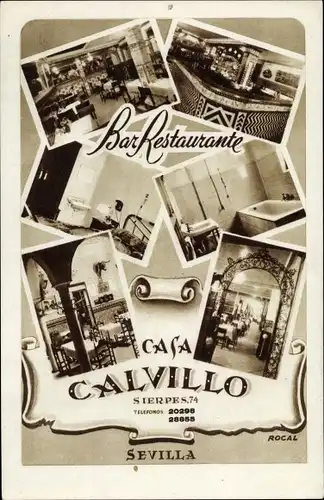 Ak Sevilla Andalusien Spanien, Bar Restaurante Casa Calvillo, Calle Sierpes 74