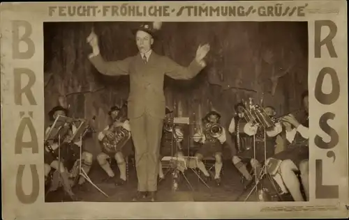 Foto Ak Bräu Ros'l, Musiker in Trachten, Dirigent, Hamburg Altona?
