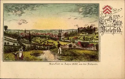 Litho Bielefeld in Nordrhein Westfalen, Stadtansicht im Jahre 1830 von der Südseite