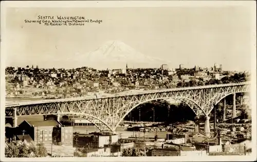 Ak Seattle Washington USA, zeigt Geo Washington Memorial Bridge Mt. Rainier Entfernung