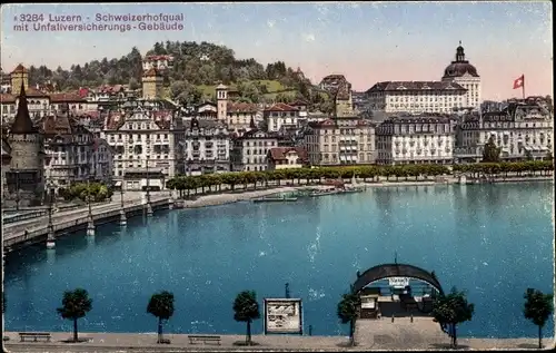 Ak Luzern Stadt Schweiz, Schweizerhofquai mit Unfallversicherungsgebäude