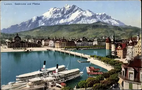 Ak Luzern Stadt Schweiz, Seebrücke und Pilatus