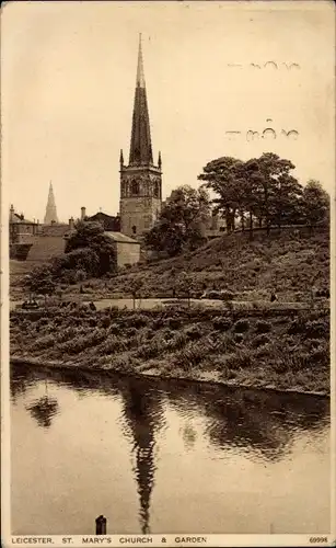 Ak Leicester East Midlands England, St. Mary's Kirche mit Garten