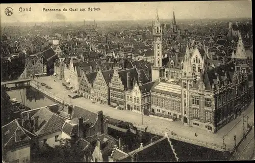 Ak Gent Gent Ostflandern, Panorama des Quai aux Herbes