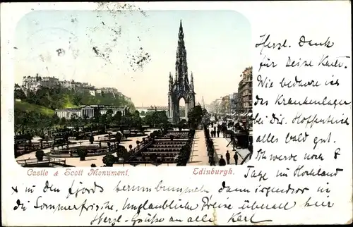 Ak Edinburgh Schottland, Schloss, Scott Monument