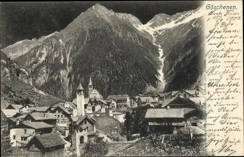 Ak Göschenen Kanton Uri, Panorama, Kirche