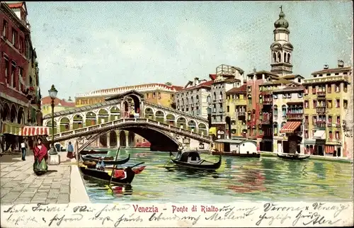 Litho Venezia Venedig Veneto, Ponte di Rialto, Gondeln