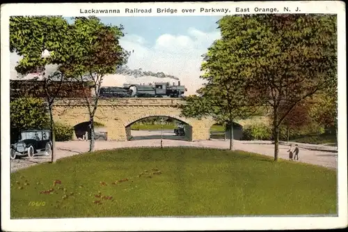Ak East Orange New Jersey USA, Lackawanna Railroad Bridge über Parkway