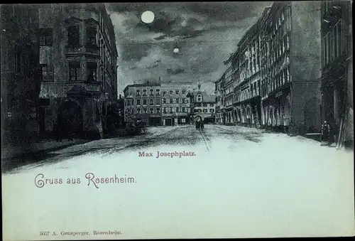 Mondschein Ak Rosenheim Oberbayern, Max Josephplatz