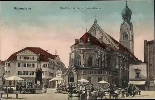 Ak Rosenheim Oberbayern, Stadtpfarrkirche, Post