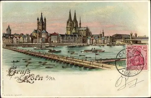 Halt gegen das Licht Litho Köln am Rhein, Rheinansicht, Brücke, Dom