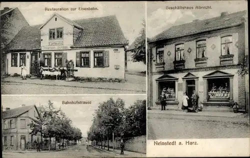 Ak Neinstedt Thale im Harz, Restauration zur Eisenbahn, Geschäftshaus Albrecht, Bahnhofstraße