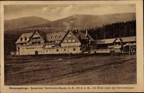 Ak Brückenberg bei Krummhübel Riesengebirge Schlesien, Berghotel Teichmannbaude, Schneekoppe