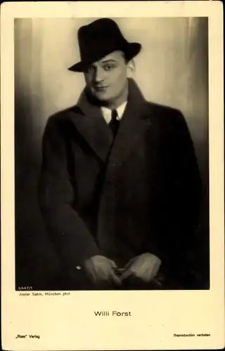 Ak Schauspieler Willi Forst, Portrait, Mantel, Hut, Ross Verlag 6447 1, Autogramm