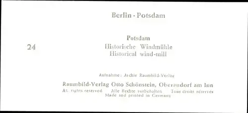 Stereo Raumbild Foto Berlin Potsdam Nr. 24, Potsdam Sanssouci, Historische Windmühle