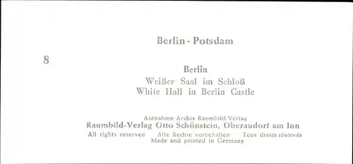 Stereo Raumbild Foto Berlin Potsdam Nr. 8, Berlin, Schloss, Weißer Saal