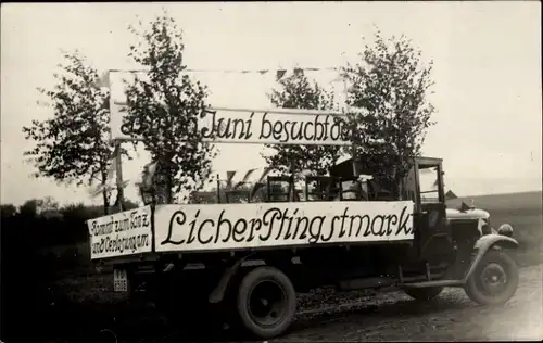 Foto Ak Lich in Hessen, Licher Pfingstmarkt, geschmückter Lastwagen