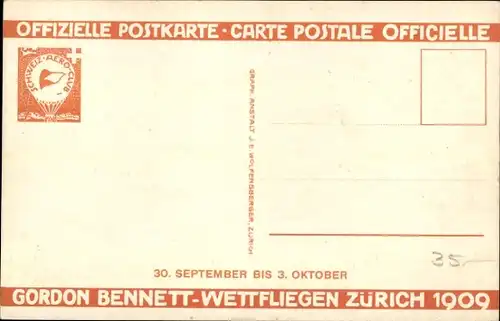 Künstler Ak Gordon Bennett Wettfliegen Zürich 1909, Ballon, Schweiz. Aero-Club