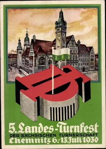 Künstler Ak Chemnitz Sachsen, 5. Landes-Turnfest der Sächsischen Turnerschaft 1930