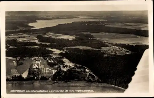 Ak Wendisch Rietz in der Mark, Schwarzhorn am Scharmützelsee, Panorama, Storkow-See, Fliegeraufnahme