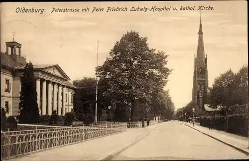 Ak Oldenburg im Großherzogtum Oldenburg, Peterstraße, Peter Friedrich Ludwig Hospital, Kath. Kirche