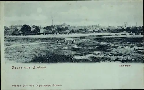 Mondschein Ak Grabow in Mecklenburg, Gesamtansicht