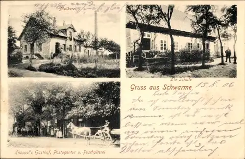 Ak Schwarme in Niedersachsen, Molkerei, zweite Schule, Knüppels Gasthof, Postagentur, Posthalterei