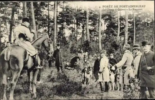 Ak Fontainebleau Seine et Marne, Foret, Hunting, The Report