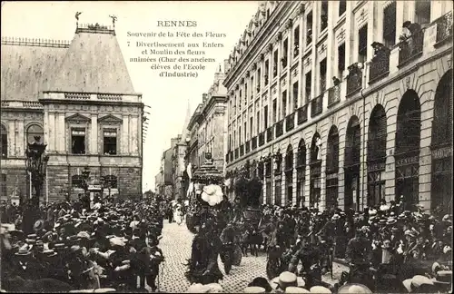 Ak Rennes Ille et Vilaine, Blumenfest, Unterhaltung in der Unterwelt und Moulin des fleurs