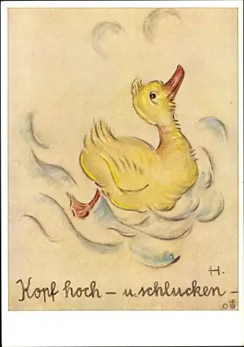 Künstler Ak Hummel, Berta, Kopf hoch und schlucken, Ente, Nr. 14289