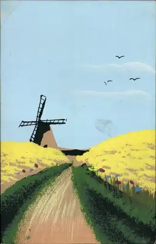 Handgemalt Ak Windmühle, Felder, Straße, MMB-Serie 402