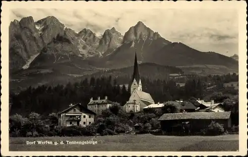 Ak Werfen in Salzburg, Blick auf den Ort, Kirchturm, Tennengebirge
