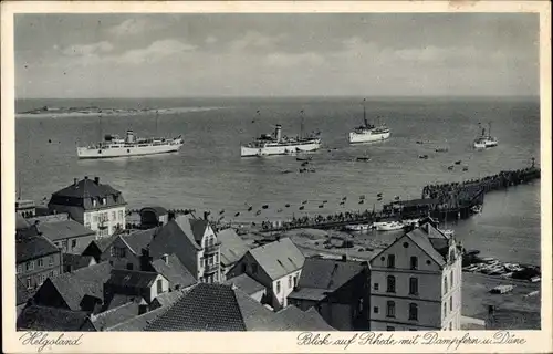 Ak Nordseeinsel Helgoland, Dampfer auf Rhede, Düne