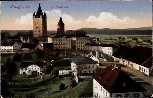 Ak Haag in Oberbayern, Kirchenplatz, Panorama