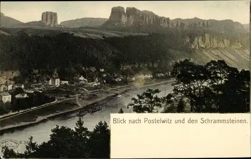Ak Postelwitz Bad Schandau Sächsische Schweiz, Ortspanorama, Schrammsteine