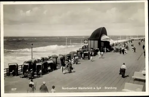 Ak Westerland Insel Sylt, Brandung, Promenade