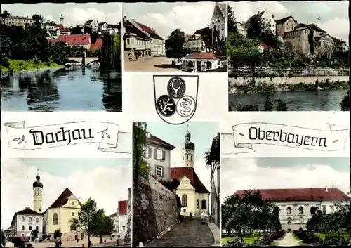 Ak Dachau in Oberbayern, Ortsansicht, Schloss, Marktplatz, Kirche