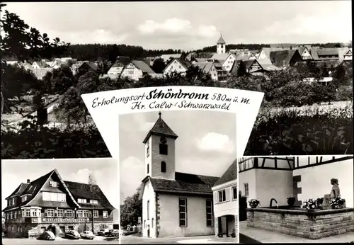 Ak Schönbronn Wildberg im Schwarzwald Württemberg, Ortsansicht, Kirche, Gasthof zum Löwen