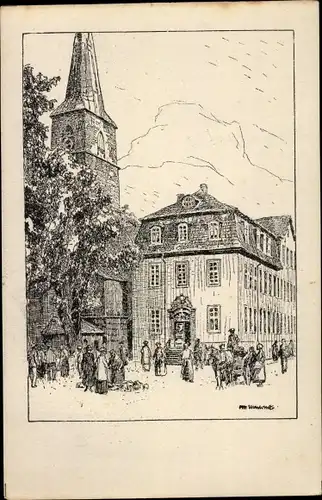 Künstler Ak Ubbelohde, Otto, Hameln an der Weser, Rathaus, Marktkirche, Blick vom Pferdemarkt