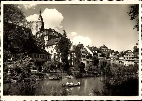 Ak Tübingen am Neckar, Hölderlinturm, Ruderboot