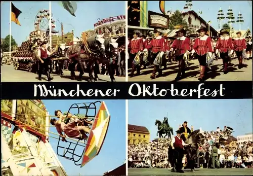 Ak München, Oktoberfest, Festwagen, Fußgruppe, Schiffschaukel, Reiter