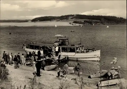 Ak Pöhl Vogtland, Talsperre, Bootsanlegestelle mit MS Vogtland