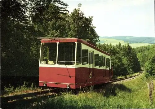 Ak Augustusburg im Erzgebirge, Drahtseilbahn, Seilbahnwagen Baujahr 1973, Talfahrt