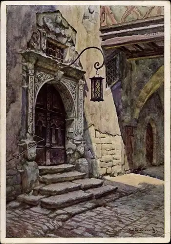 Künstler Ak Sollmann, Paul, Rothenburg ob der Tauber Mittelfranken, alter Rathaushof, Portal