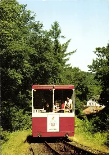 Ak Augustusburg im Erzgebirge, Drahtseilbahn, Seilbahnwagen Baujahr 1973, Bergfahrt, Talstation