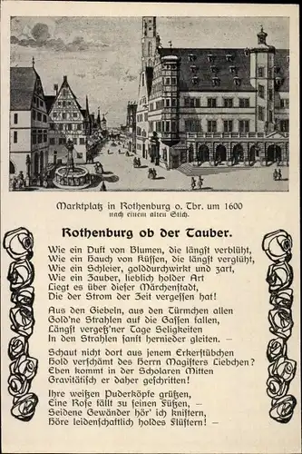 Künstler Ak Rothenburg ob der Tauber, Marktplatz um 1600, Gedicht Magda Fischer